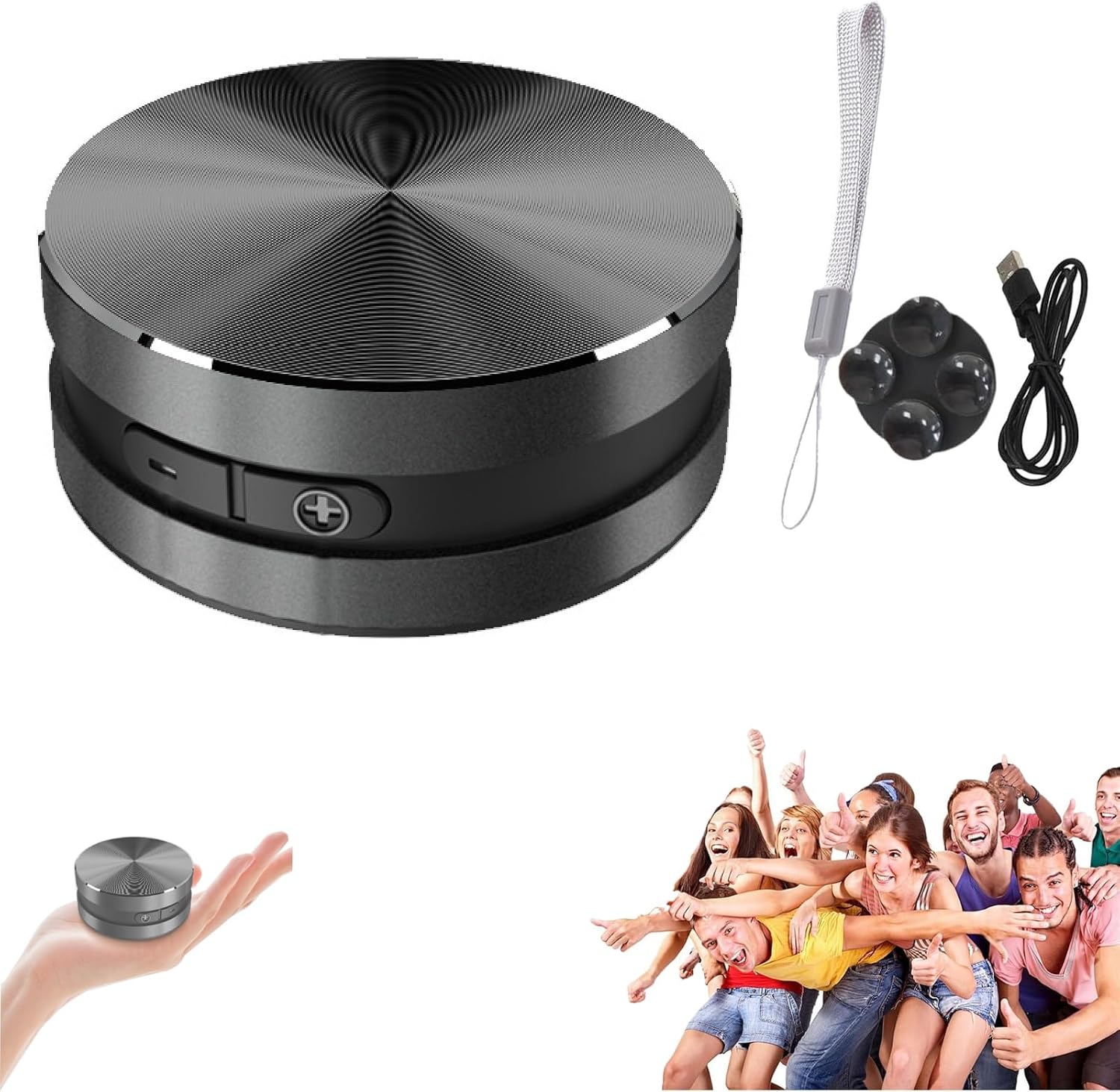 Sticktune Mini Speaker, Sticktune Portable Speaker, 360° Surround Sound, Bone Conduction Portable Wireless Speakers with Suction Cup, Ipx 5 Waterproof, Compact for Home, Outdoor & Travel (Black)