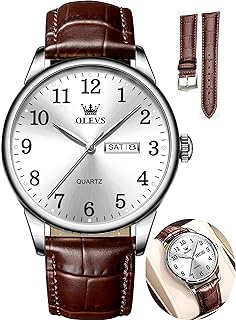OLEVS Watch Men Mens Watches Watches for Men Leather Band Classic Brown Leather Watch Men, Analog Watch Men, Black Mens Leather Watch, Dress Waterproof Large Face Mens Watch,Relojes para Hombres Watch