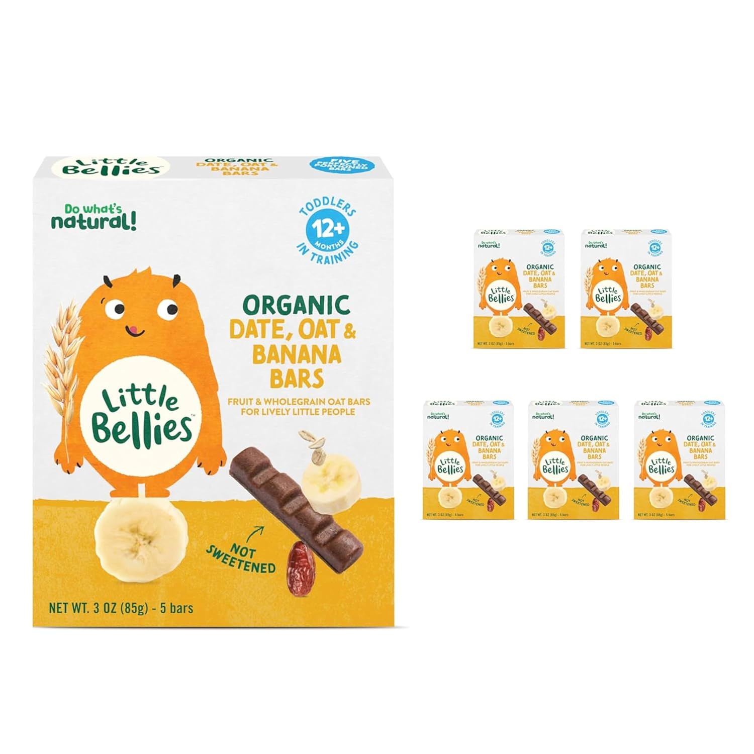 Little Bellies Organic Date, Oat & Banana Bars for Toddlers 12+ Months, 3 oz (5 Bars) - Pack of 6