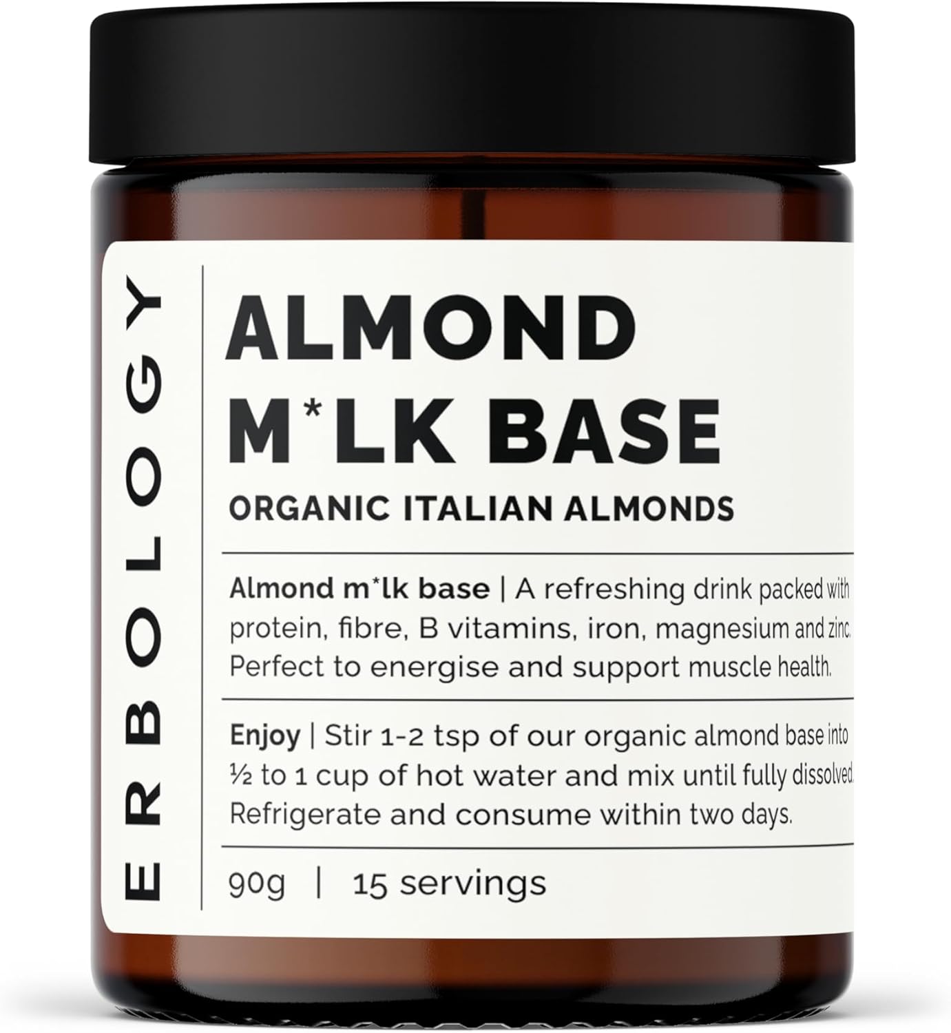 Erbology Organic Almond Milk Base 90g - Cold-pressed from Small-batch Fresh Almonds - 3:1 Extraction Ratio - Straight from Farm in Italy - Non-GMO