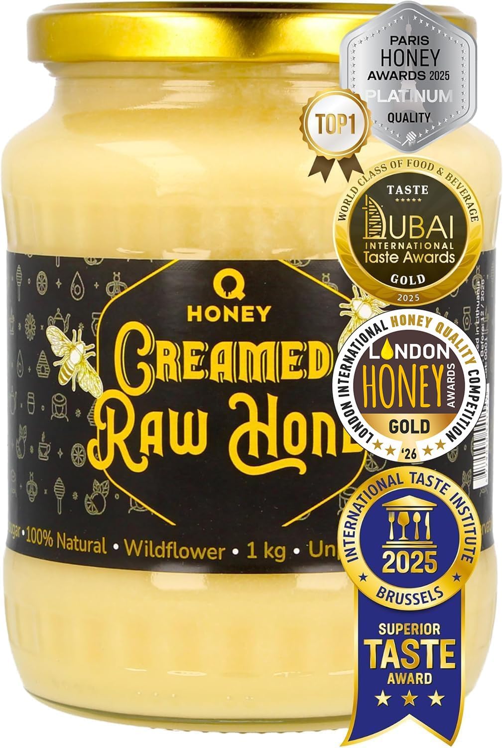 Q Honey Creamed Honey 1KG, Smooth Creamy Spreadable Texture, Award Winning | Soft, spreadable whipped honey for toast & porridge - London Gold Award winner 2026 & Superior Taste Award 2025