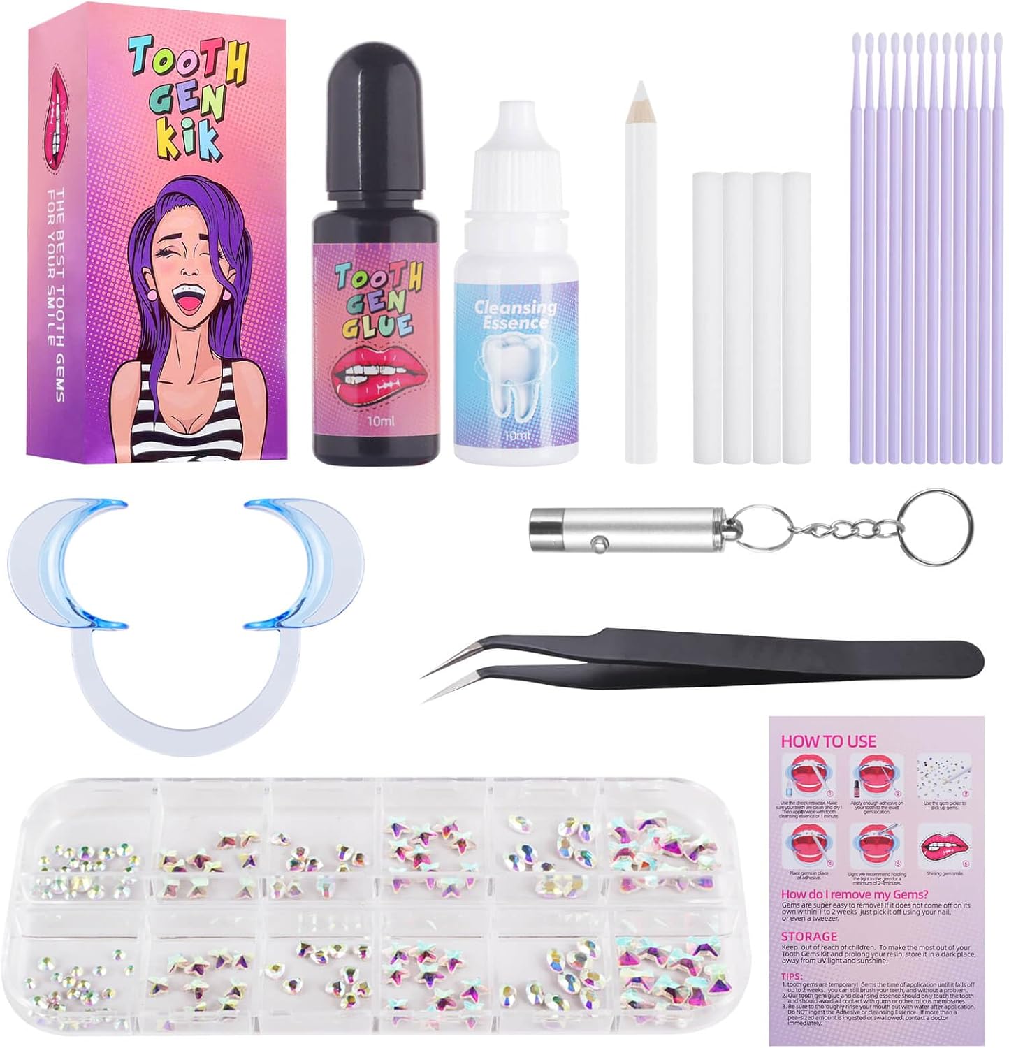 Tooth Gem Kit,Tooth Gems 120 PCS DIY Crystals Jewelry with Glue and Light,Starter Tooth Gems Kit for Teeth,Shining Girl's Gift Fashion Temporary Crystal Teeth Gems