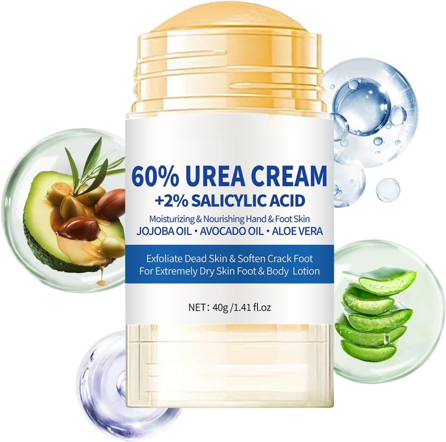 60% Urea Cream - Urea Cream 60 Percent for Feet - Cracked Heel Repair Cream - Ure_a Foot Cream Stick Plus 2% Salicylic Acid For Calluses - Foot Crea_m For Cracked Heels And Dry Skin 1pc