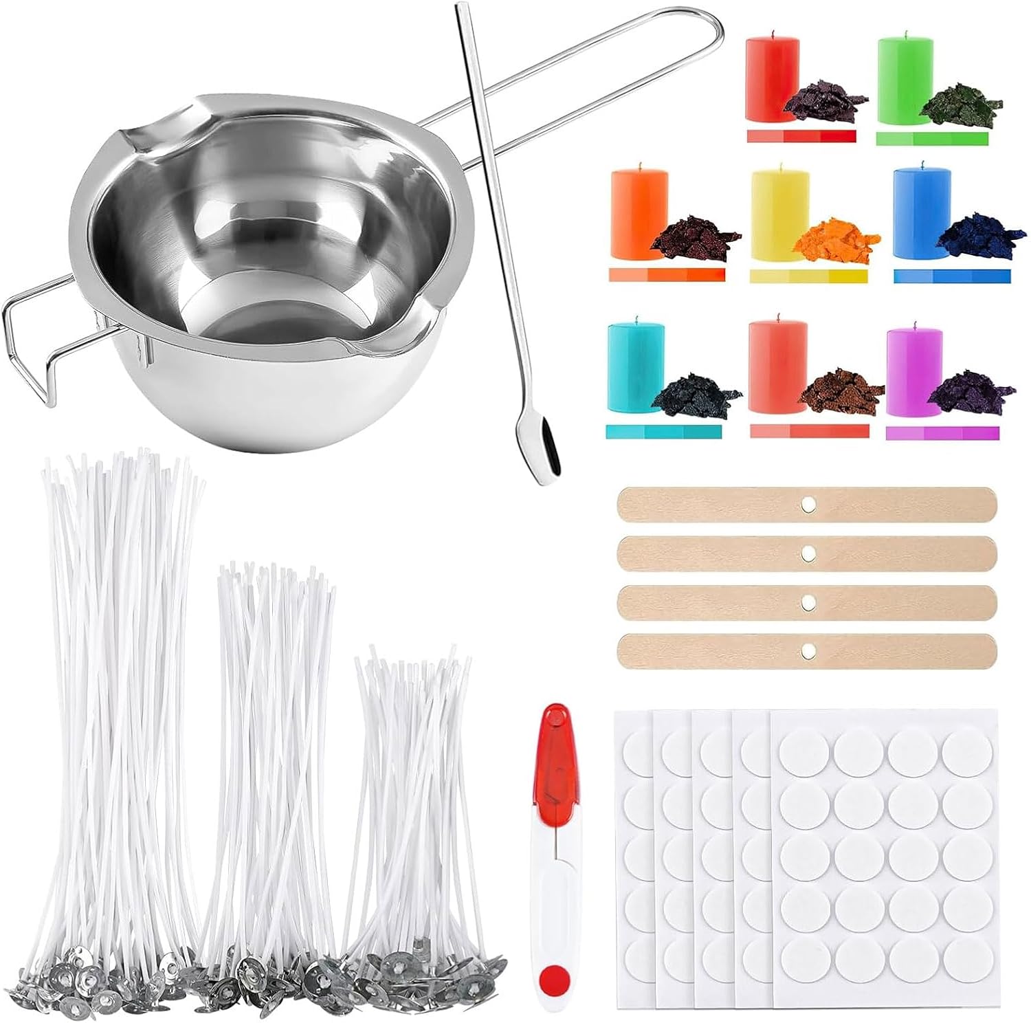 ALLAVA Candle Making Kit, Candle Making Kits for Adults, Make Your Own Candle, 100 Candle Wicks, 8 Candle Colour, 100 Candle Stickers, 4 Wick Holders, Candle Kit for Adults Beginners Wax Melt Kit