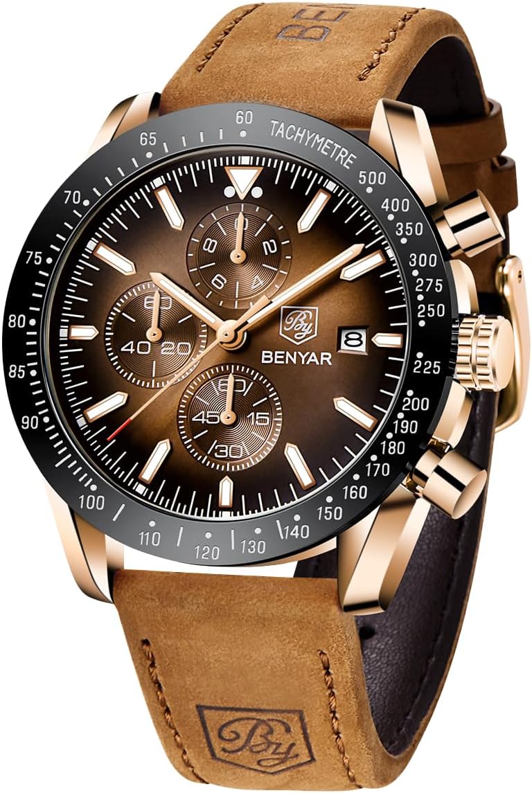 BENYAR Watch for Men Analog Quartz Chronograph Waterproof Luminous Designer Mens Wrist Watches Business Work Sport Casual Dress Watch with Silicone Strap Elegant