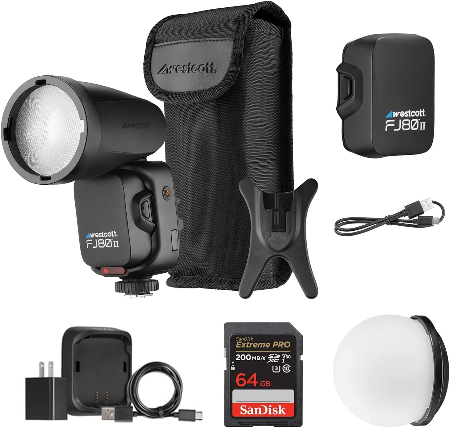 Westcott FJ80 II S Touchscreen Speedlight with Sony Camera Mount | 2.8-inch LCD Color Touchscreen, FJ80 Magnetic Diffusion Dome Lighting Accessories, 128GB Extreme PRO UHS-I SDXC Memory Card Bundle