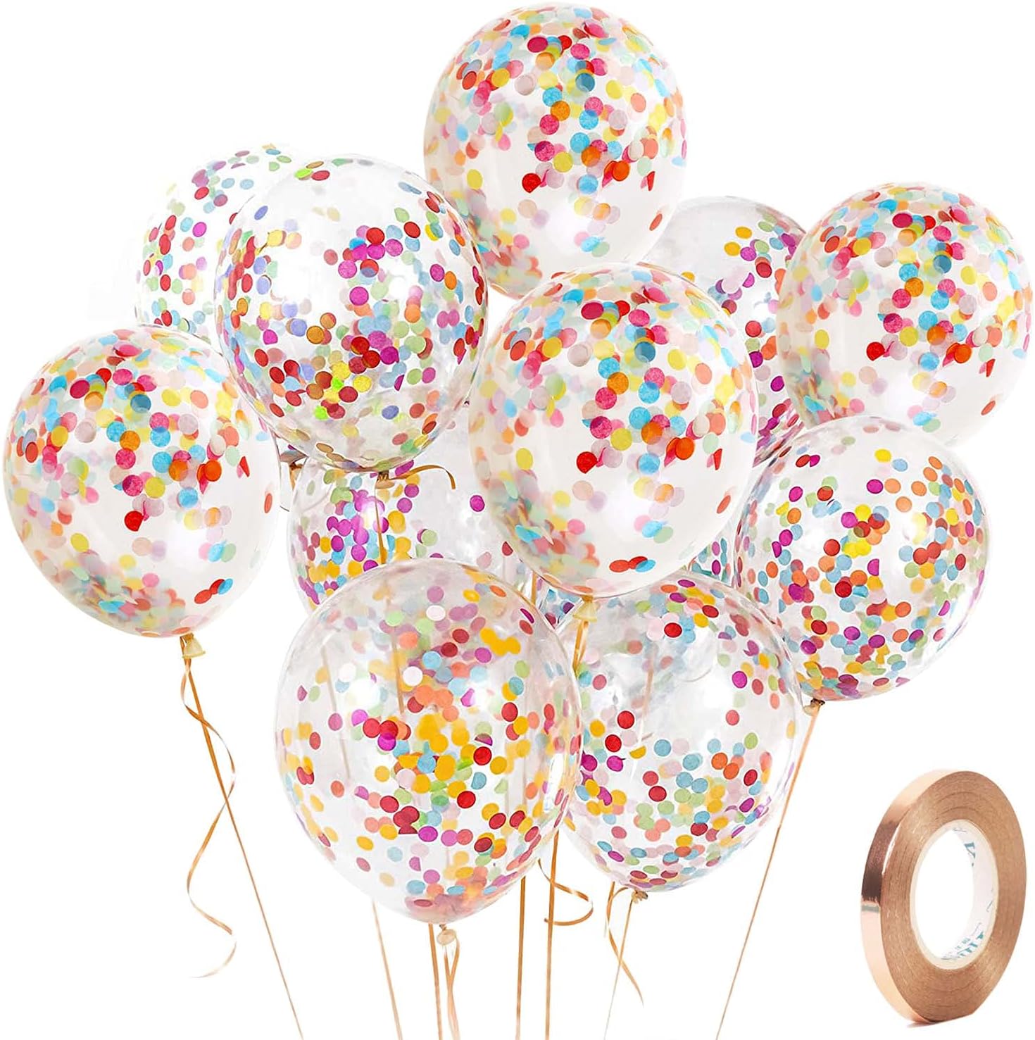 Yiran Colorful Confetti Balloons - Pack of 12 Latex 12" Inch with 1pc Balloon Spare and 1pc Ribbon, Decorations for Birthday Parties, Weddings, Anniversaries and Celebrations