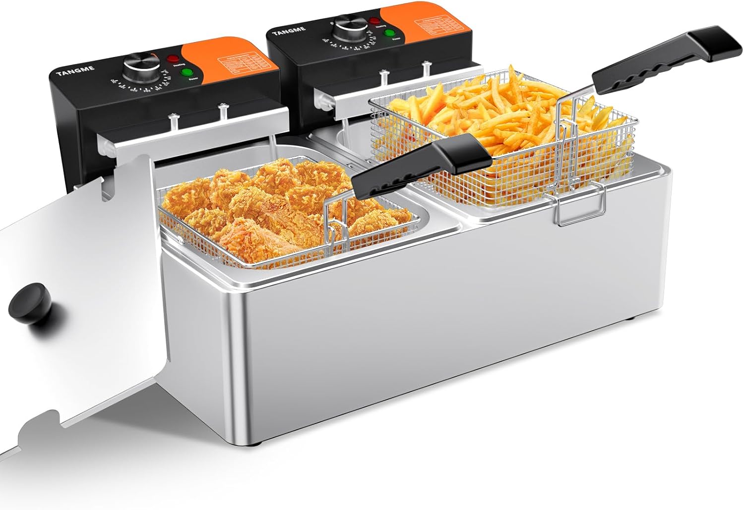 TANGME Commercial Deep Fryer, 5000W Electric Countertop Fryer 20L with 6Lx2 Baskets Stainless Steel Oil Fryer with Temperature Limiter for Home Kitchen and Restaurant