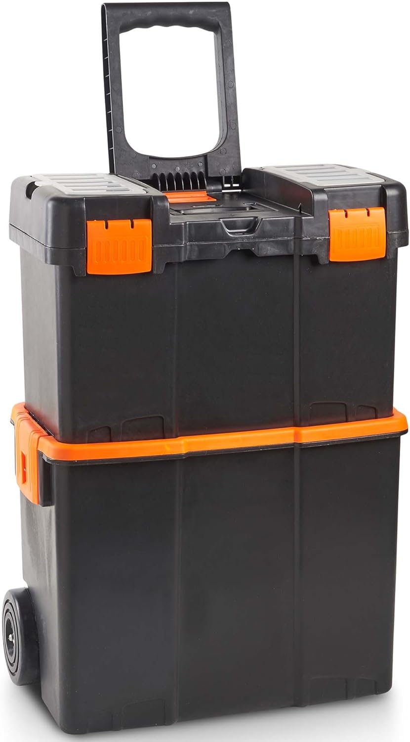 VonHaus Tool Box on Wheels - Wheeled Tool Box with Stackable Boxes for Easy Organisation - 3-Pack Secure Rolling Storage Boxes, Lockable Cover and Removable Tray with Wheels