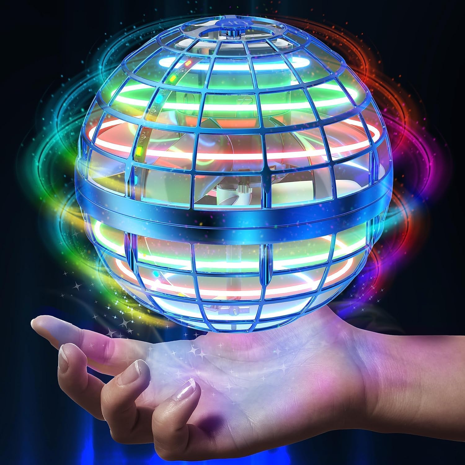 Hoofun Flying Orb Ball with RGB Lights - 360° Auto-Return Boomerang Hover Ball Drone, Rechargeable LED Flying Toy, Kid Safe Indoor/Outdoor Drone Toy Gifts for Ages 6+ Boys Girls(Blue)