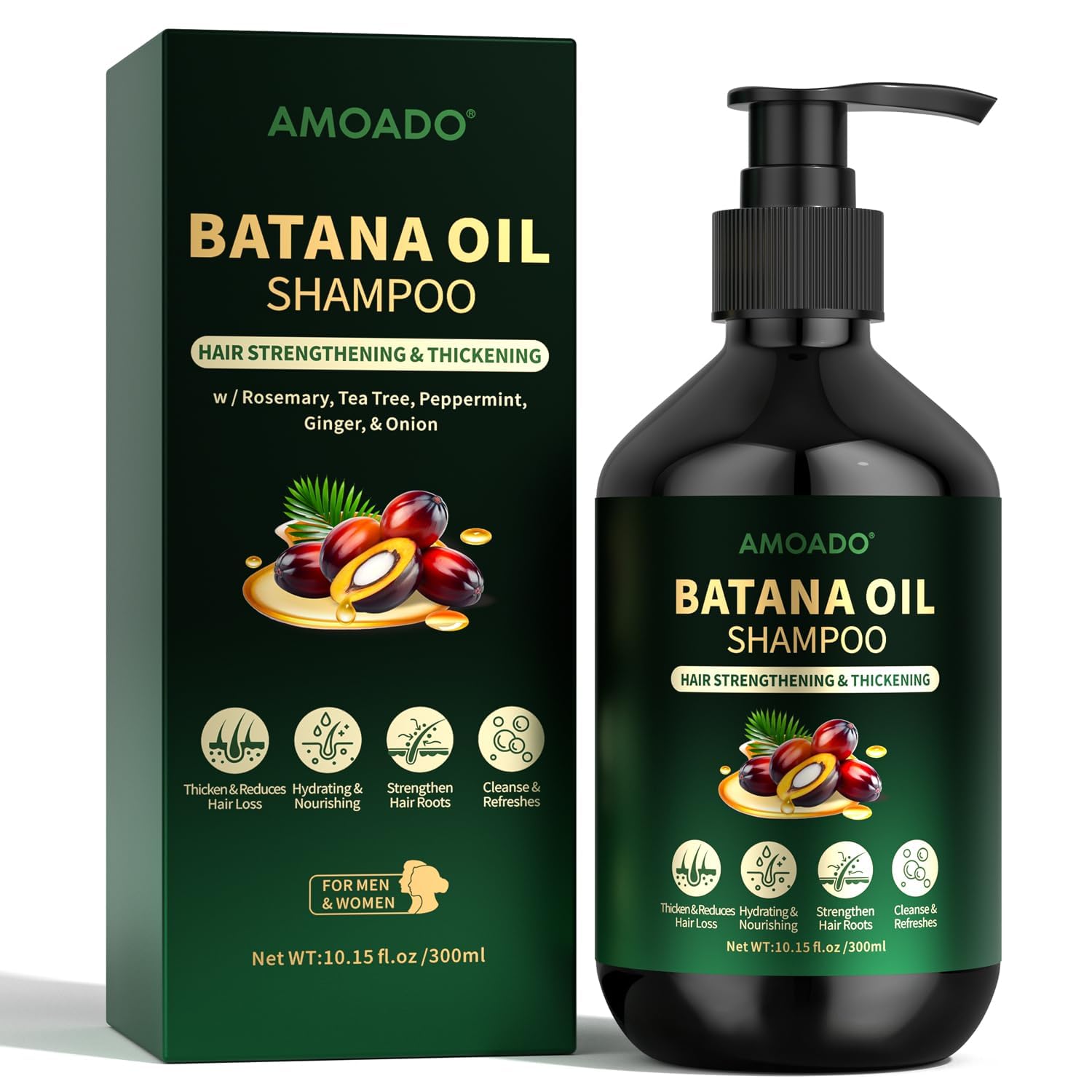 Batana Oil Shampoo for Hair Growth, Strengthening, Thickening, Sulfate Free Hair Shampoo for Women & Men with Thinning Hair & Hair Loss, Infused Rosemary, Tea Tree Oil & Mint, 10.15 fl.oz