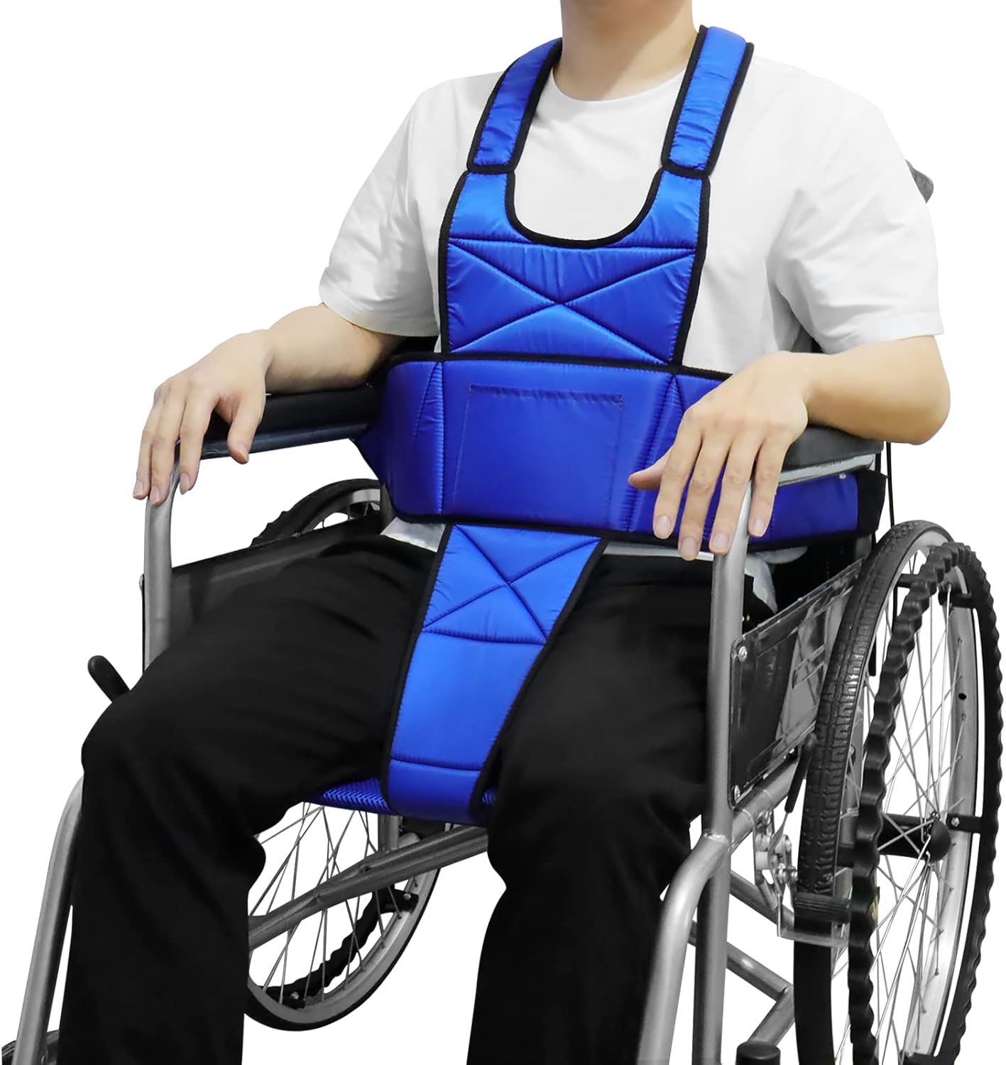 LOSCHEN Wheelchair Harness Belt Non-Slip Breathable Whole Body Waist Strap Seat Belt for Elderly People and Patients（Blue）