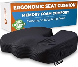 5 STARS UNITED Seat Cushion for Office Chairs - Fits 18"x14" Seats, Tailbone, Coccyx Pain Relief - Butt, Pressure & Sciatica Relief - Gaming, Wheelchair, Car & Desk Pillow, Black