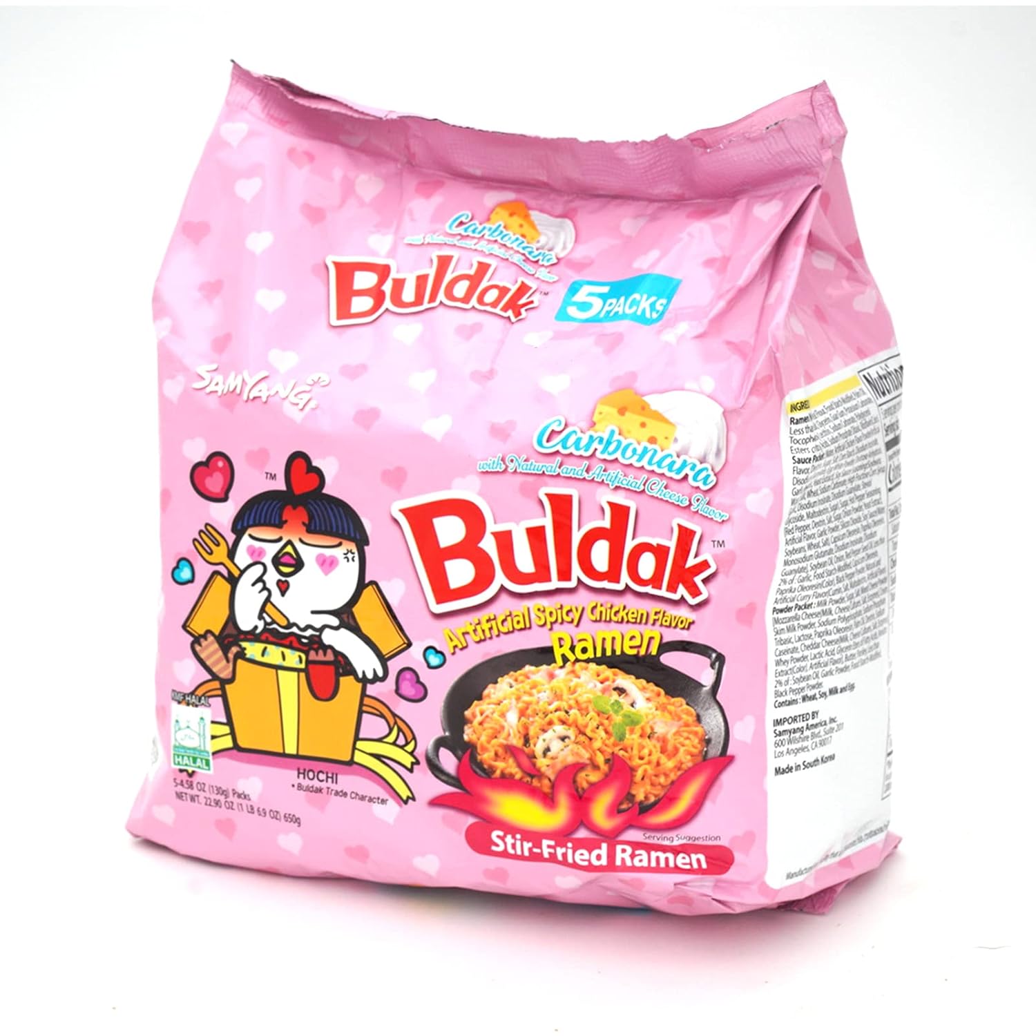 Samyang Buldak Hot Chicken Spicy Ramen Korea Instant Packaged Noodles,Carbonara,4.58 oz,5 Pack