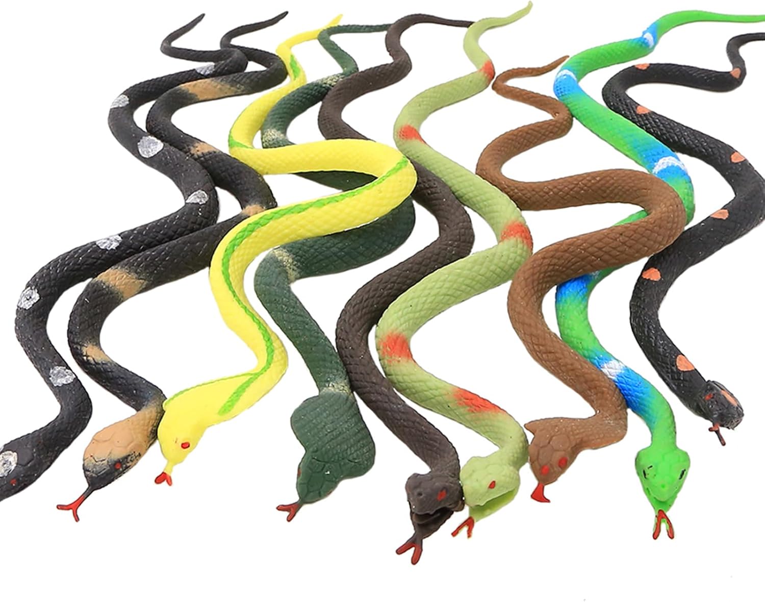 Yeonha Toys 9 Pc Realistic Rubber Snake Set, Waterproof Super Stretchy TPR Snake Figures, Bird & Bat Repellent Toy for Bathroom, Garden, Rainforest, Soft Touch
