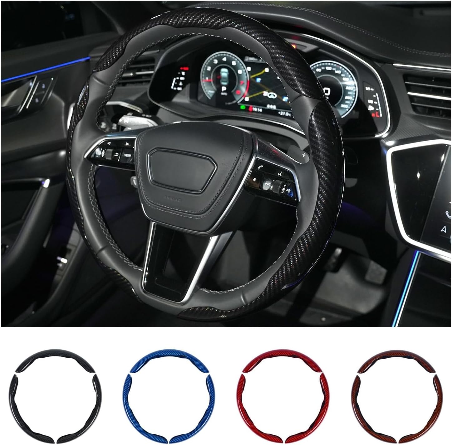 Carbon Fiber Steering Wheel Cover 3PCS Set – Anti-Slip, Scratch-Resistant, Universal Fit for 14–16 Inch Wheels – Interior Car Accessories for Cars, SUVs, Trucks (Black)