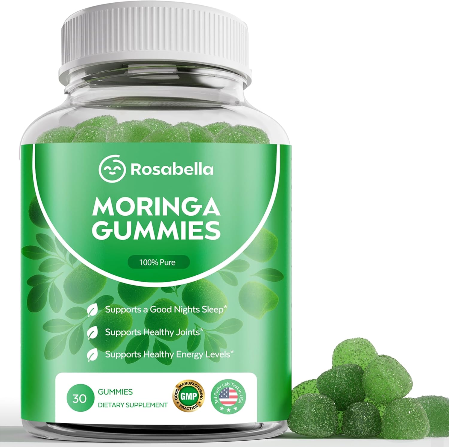 Rosabella Moringa Gummies – Moringa Leaf Extract 1000mg Equivalent Per Serving – Natural Energy & Balance – Non-GMO, Gluten-Free Superfood Gummies for Women & Men – 30 Count