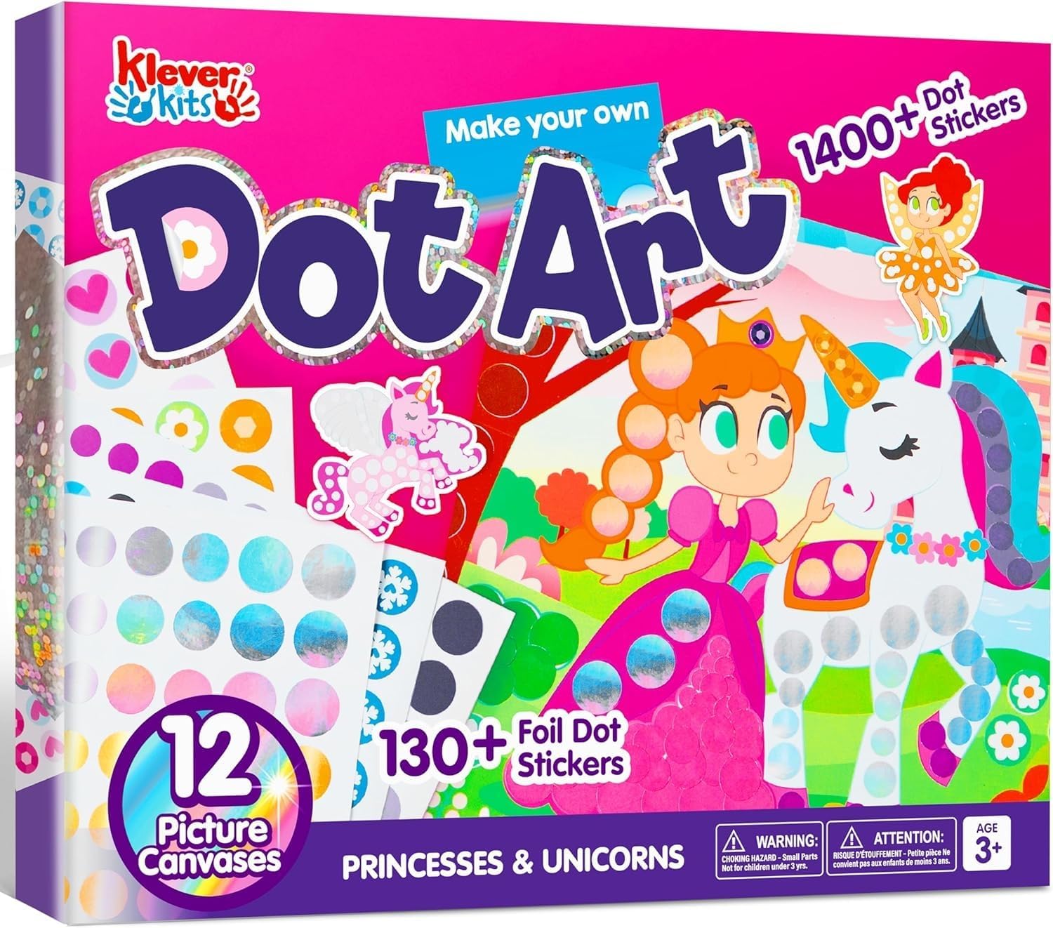 Klever Kits Dot Art Activity,Dot It Unicorn,No Mess Sticker Art for Kids,Arts and Crafts Kits,DIY Activity Gifts for Kids Ages 3 4 5 6 7,Airplane Travel Activities for Boys & Girls
