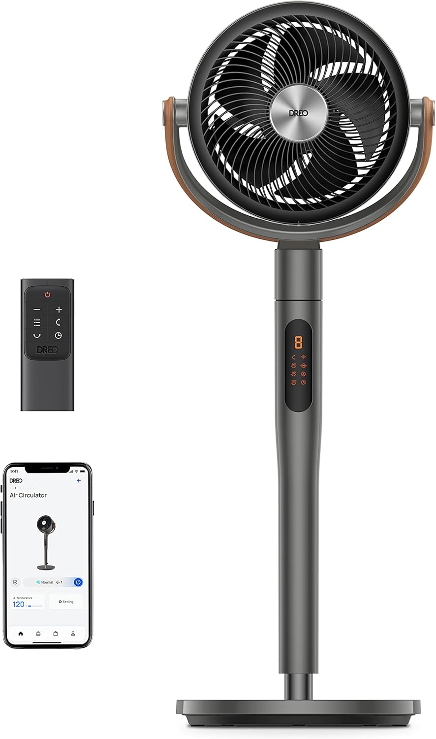 Dreo Smart Fan for Bedroom, 120°+105° Omni-directional Oscillating Standing Fans with Remote, 100ft Quiet Floor Fan for Room, Wi-Fi/Voice/Alexa, 6 Modes, 8 Speeds, 37-43'' Height, 12H Timer, DC Motor