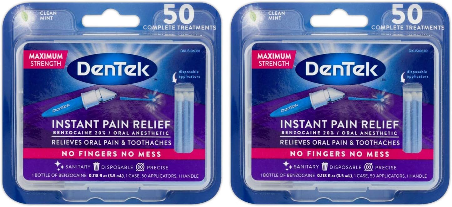DenTek Instant Oral Pain Relief Maximum Strength Kit for Toothaches, 50-Count per Pack (2-Pack)