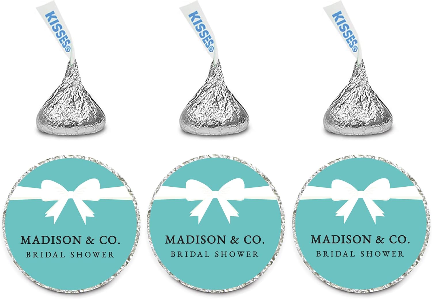 Andaz Press Personalized Chocolate Drop Labels Stickers Single, Madison & Co Bridal Shower, 216-Pack, Custom Made Name, Fits Bride & Co Themed Kisses Party Favors, Gifts, Decor Decorations
