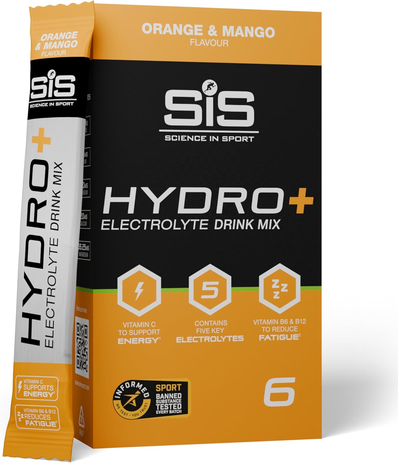 Science in Sport Hydro+ Electrolyte Drink Mix, Orange & Mango, 6 Sachets