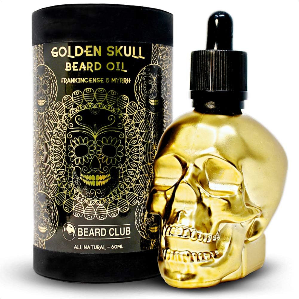 Beard Club Golden Skull - Frankincense and Myrrh Scented Beard Oil - Men's Beard Softener and Conditioner with Argan Oil - 60ml