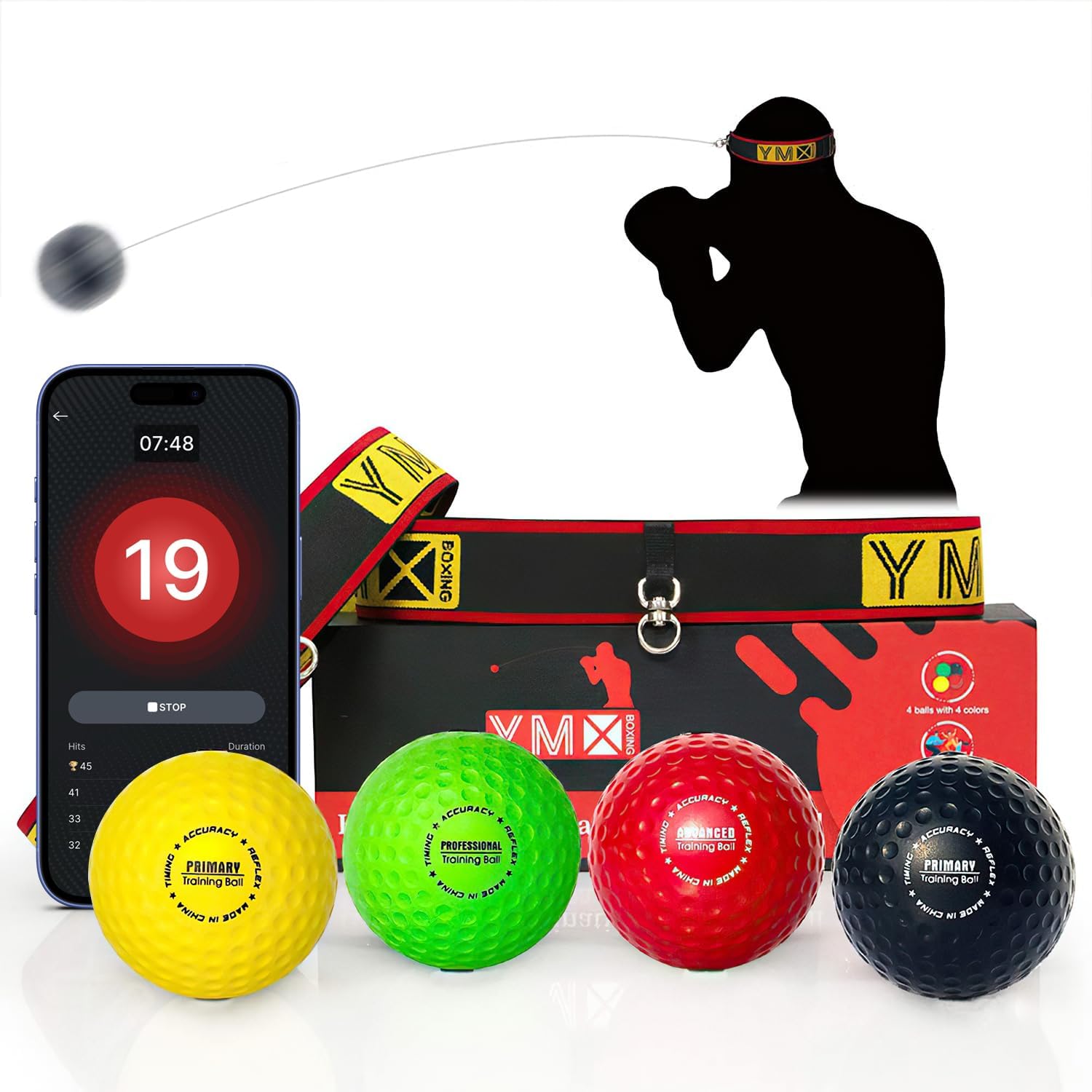 YMX BOXING® Ultimate Reflex Ball Set with App - 4 Balls & 2 Headband