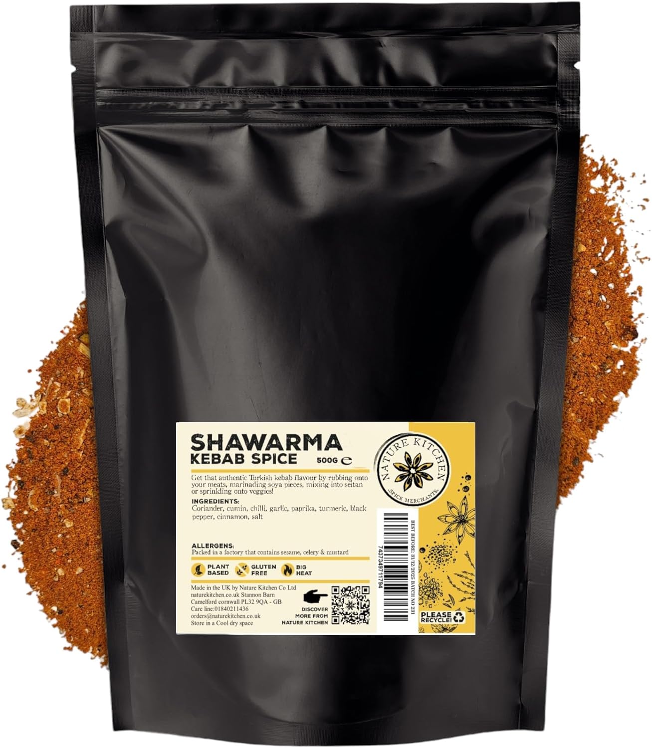Nature Kitchen Shawarma Spice 500G of Seasoning. Spices and Herbs. Gluten-Free and Vegan, Everyday Cooking Blends for Marinades, Sauces, Frying, Baking Or Grilling