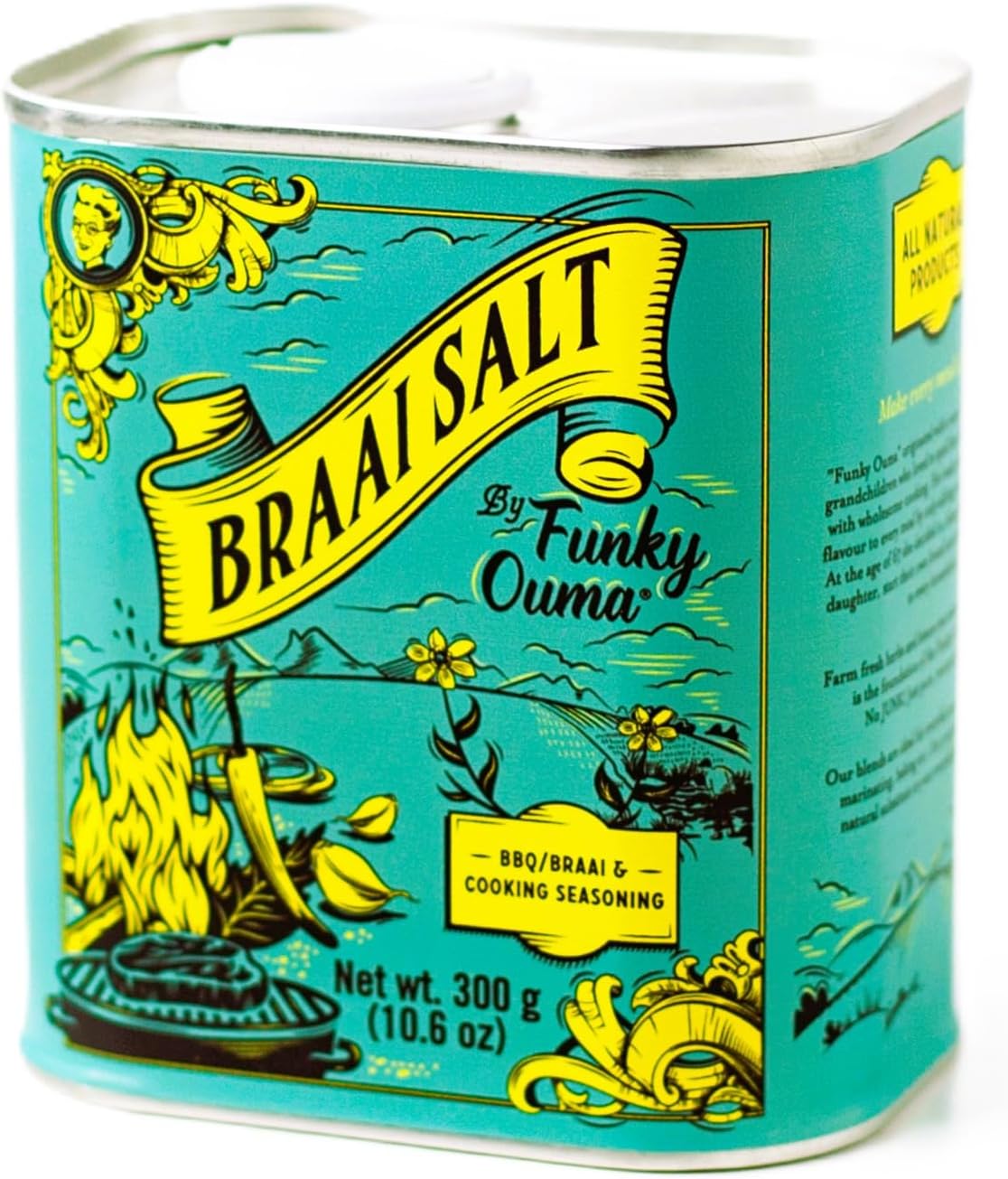 Funky Ouma Braai Salt 300g– South African BBQ Rub & Seasoning for Men, Gourmet Flavoured Salt & Mixed Herbs for Steak, Popcorn & More, Food Gift for Dad, Him & New Home