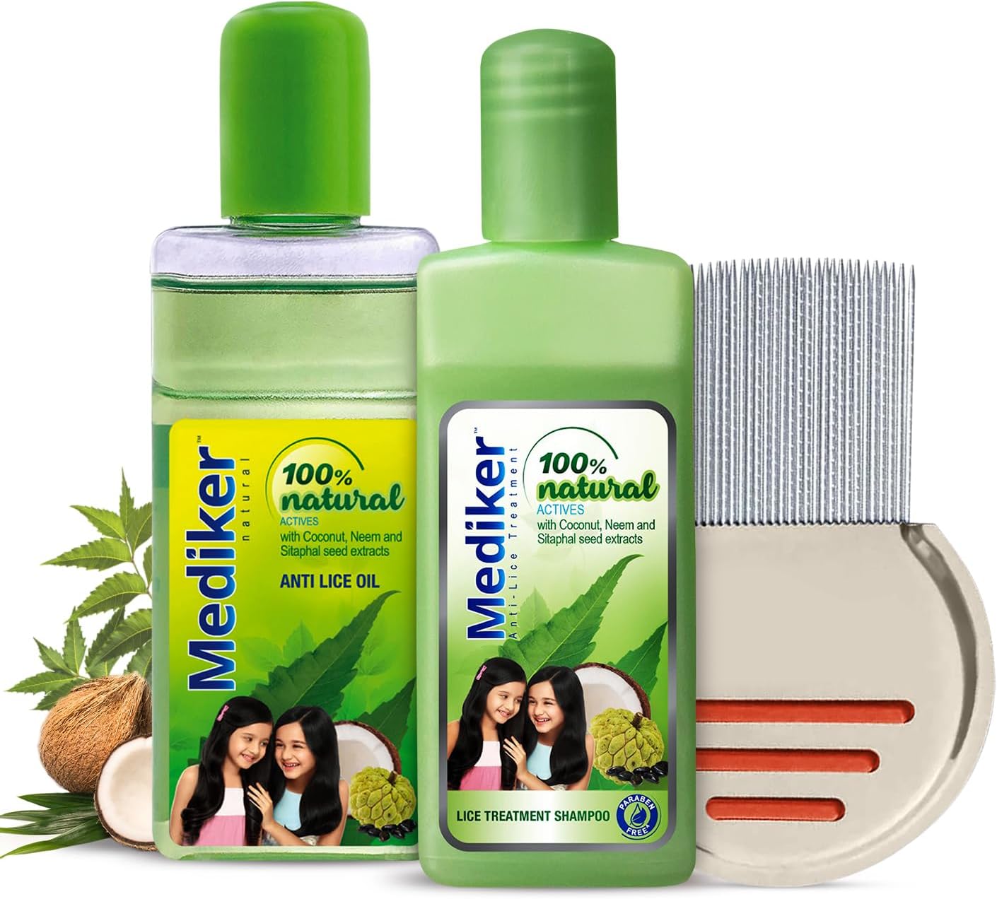 Mediker Shampoo & Oil with Neem & Coconut |Hair Oil, Shampoo, & Comb | 50 ml | Pack of 3