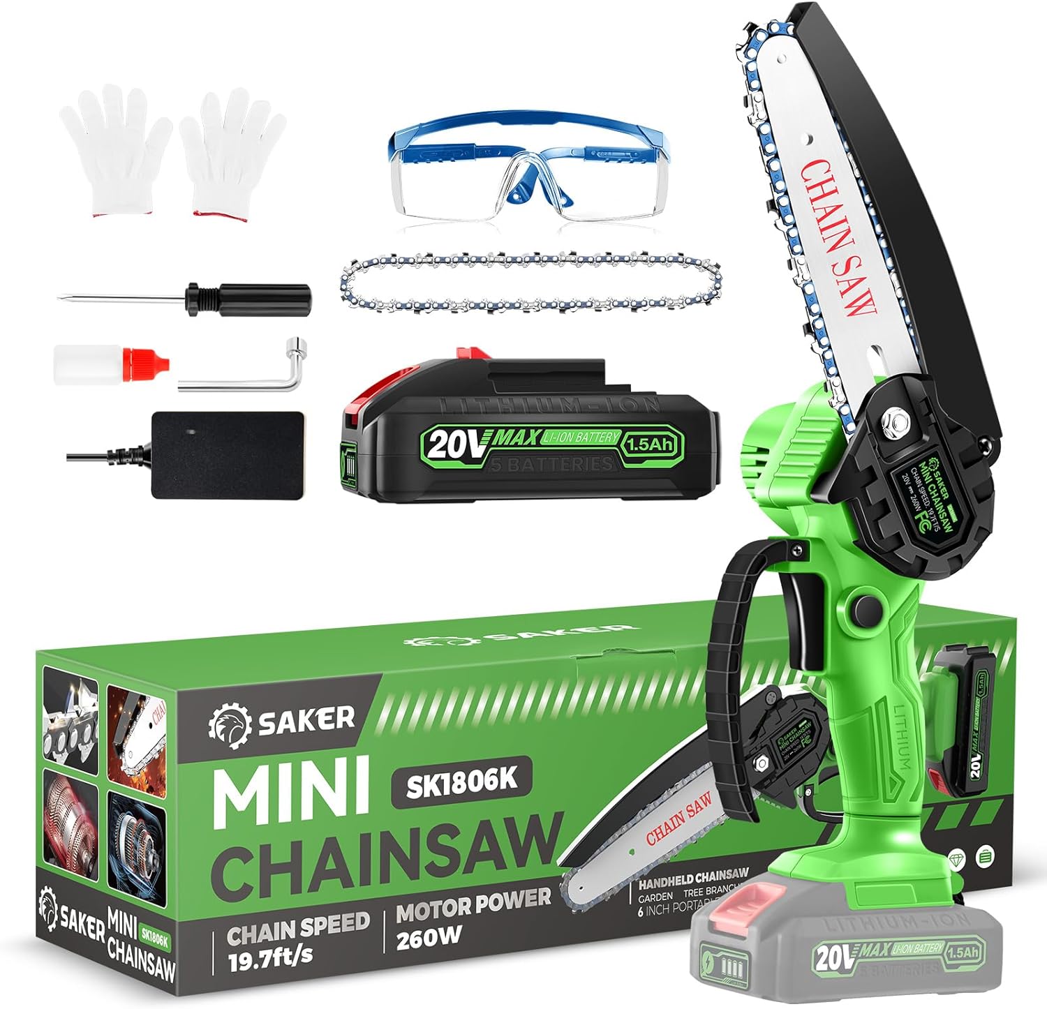 Saker Mini Chainsaw|6 Inch Chainsaw[2025 Upgraded]|Mini Cordless Electric Chain Saw|Small Handheld Portable Chainsaw Battery Powered Chain Saw for Tree Trimmer and Garden,Gift for Men Dad Women