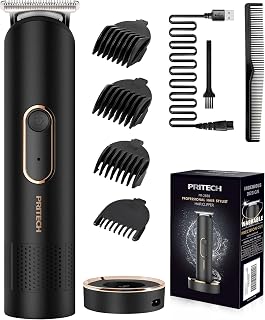 PRITECH Manscape Trimmer for Men, Beard Trimmer for Men, Rechargeable Shavers for Men, Electric Razor for Men, Cordless Hair Clippers, Waterproof Body Trimmer with Standing Recharge Dock(Black)