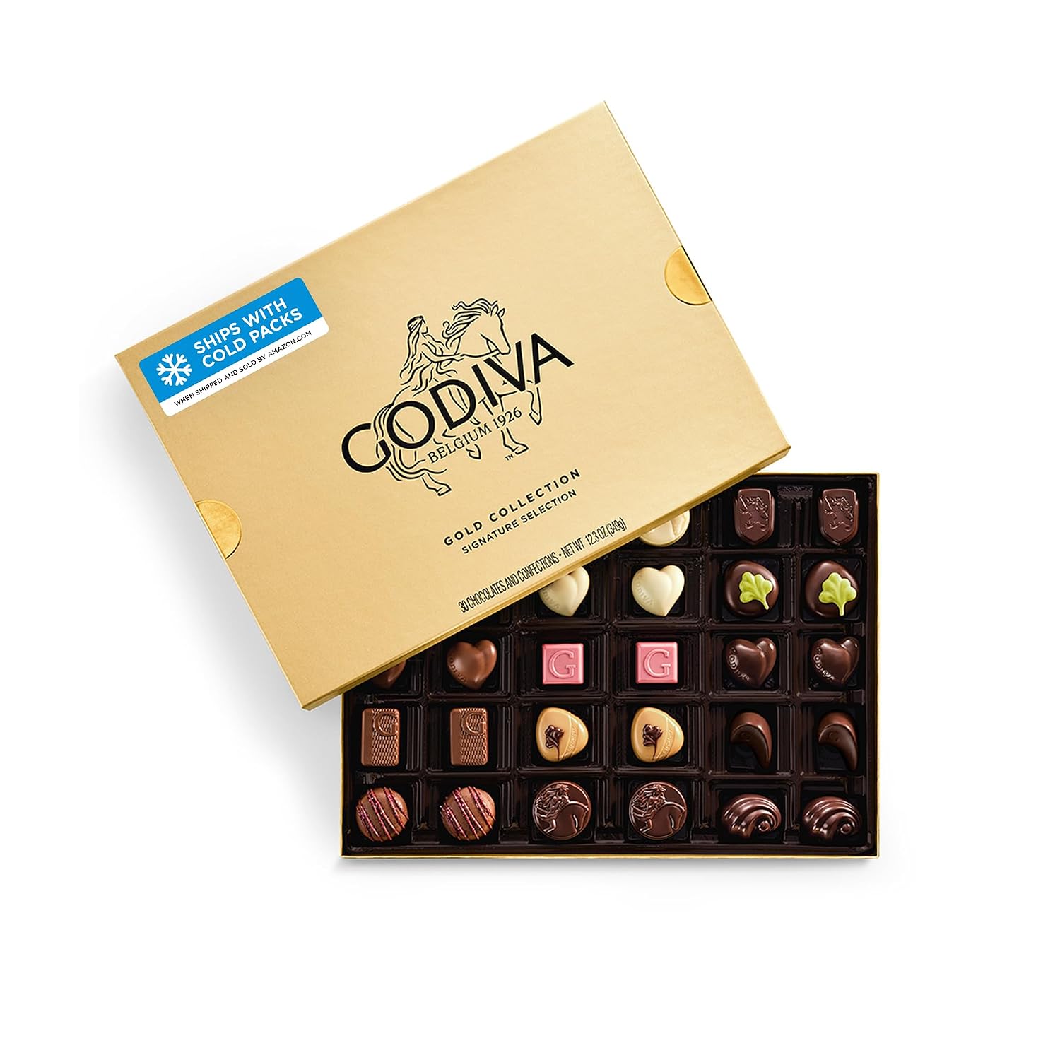 Godiva Gold Assorted Belgian Chocolate Gift Box, Gourmet, 30 Pc | Belgian dark, milk & white chocolate, Pralines, ganaches & caramels, Kosher, Iconic gold box, Great for gifting