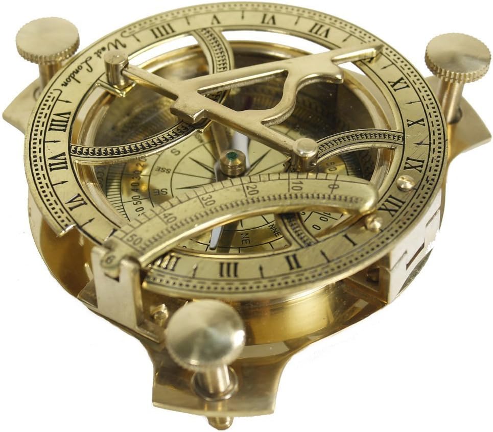 THORINSTRUMENTS 4" Sundial Compass - Solid Brass, Adjustable Legs, Rugged Outdoor Design