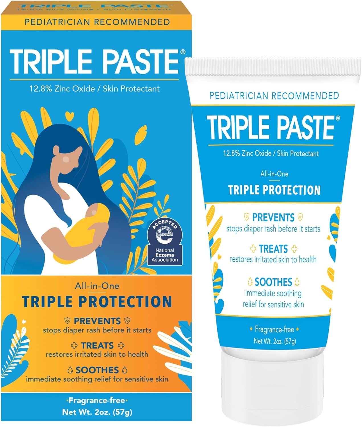 Triple Paste Diaper Rash Cream, Hypoallergenic Medicated Ointment for Babies, 2 oz (Pack of 3)