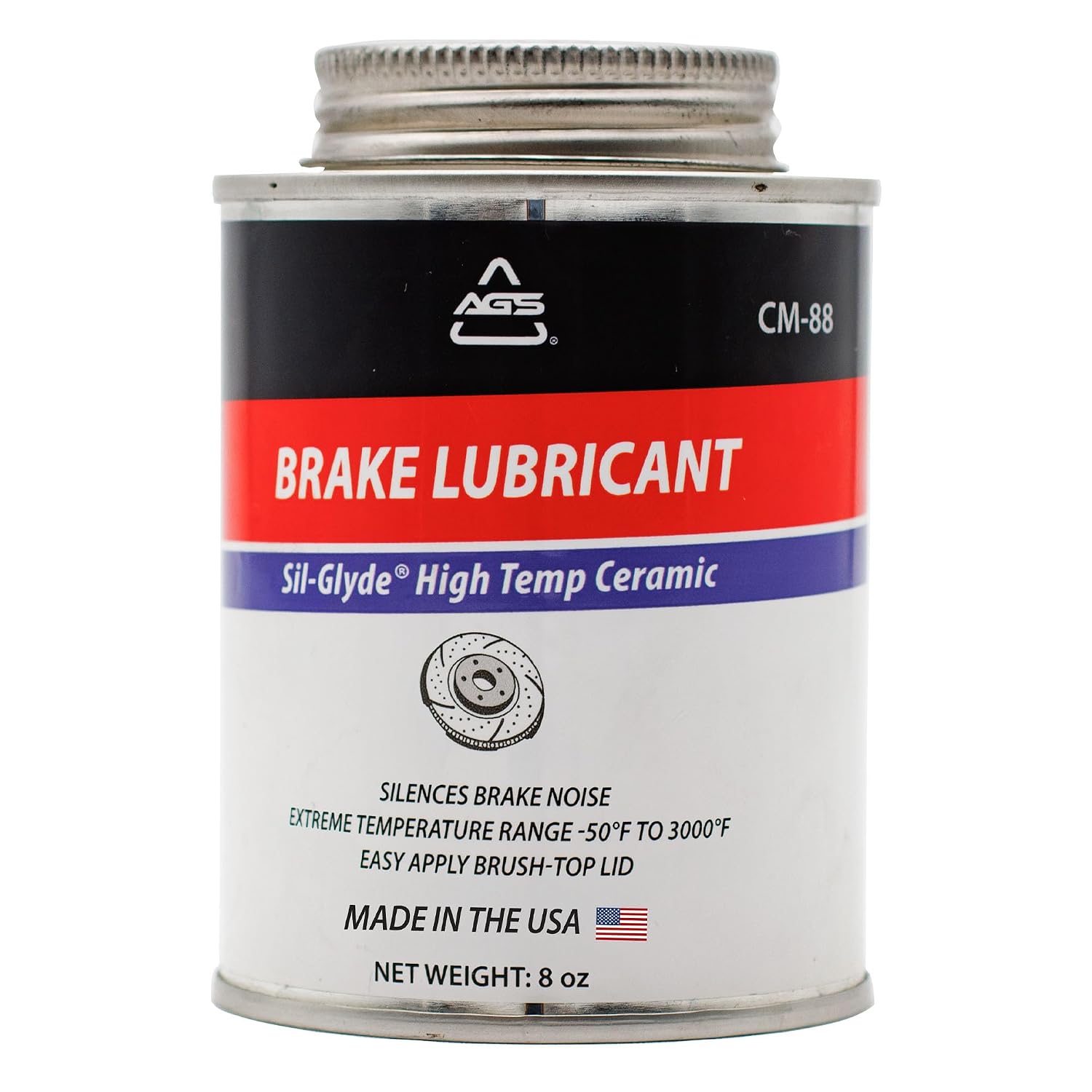 AGS Automotive Solutions Ceramic-Glyde Silicone Brake Lubricant – 8oz Brush Top Can, Advanced Noise Reduction, Exceptional Brake Pad Protection, Reliable Performance