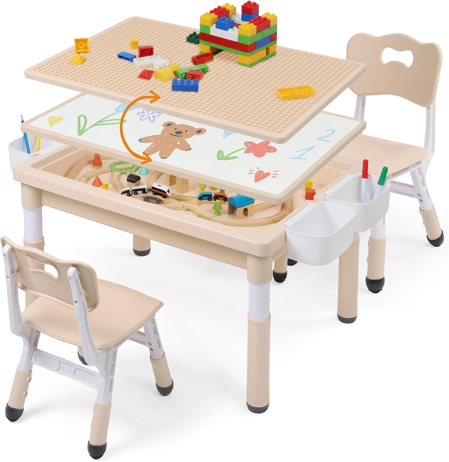 TODEFULL Kids Table and Chairs Set Large Storage, Height Adjustable