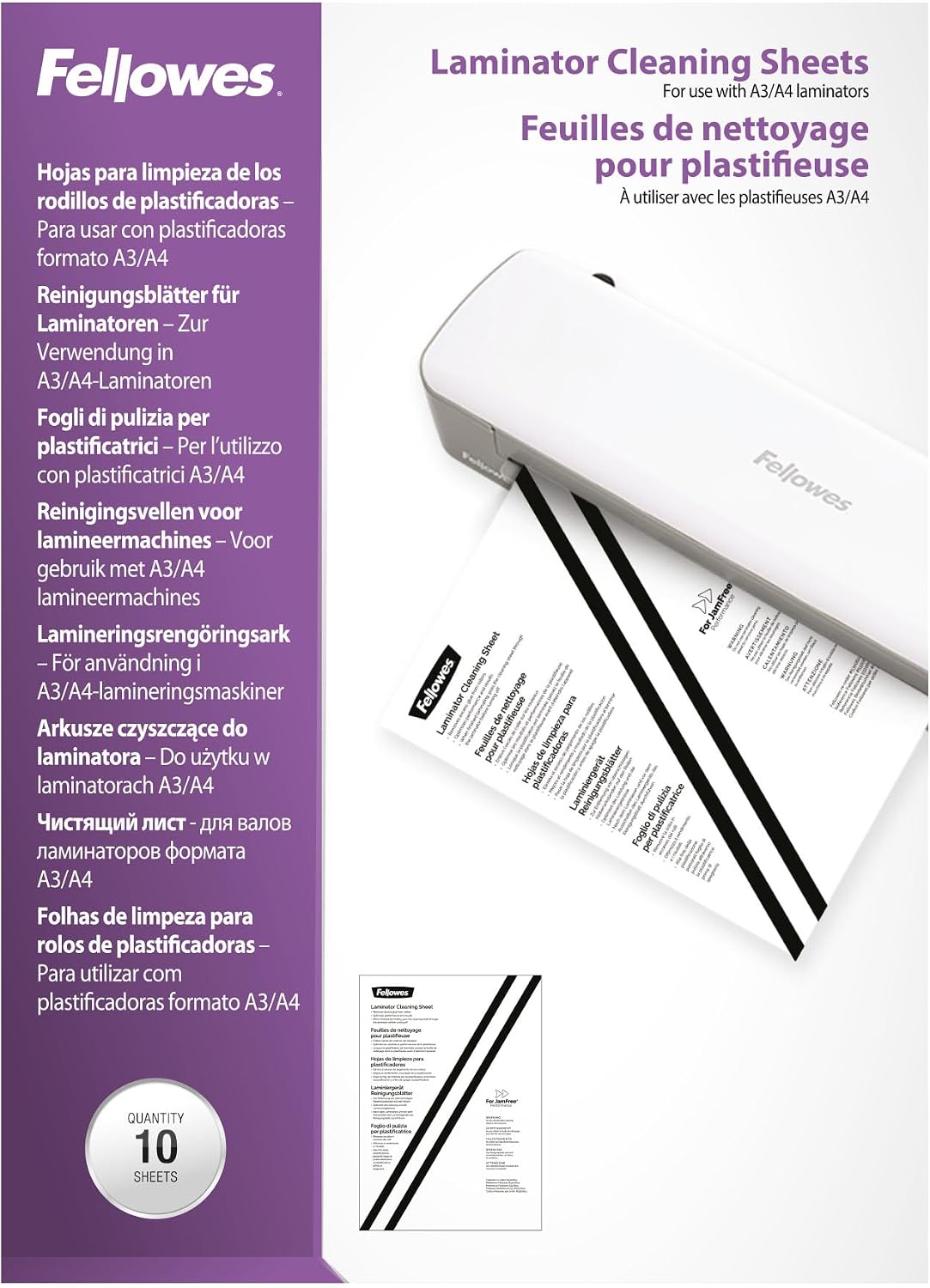 Fellowes A4 Laminator Cleaning Sheets,White,(Pack of 10)