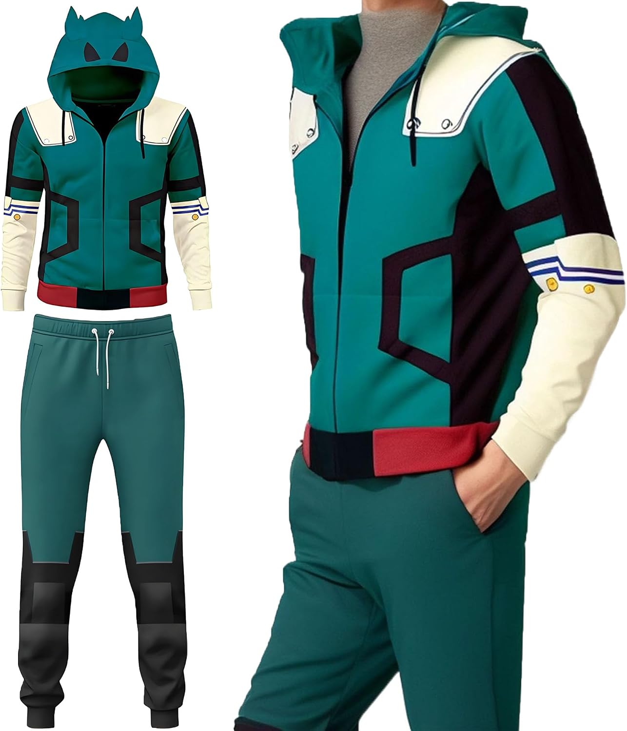 BIUTEY Anime Mha Hoodie and Sweatpants Midoriya Izuku Cosplay Hooded Pullover Sweatsuit Jogger Men's Tracksuits 2 Piece Set