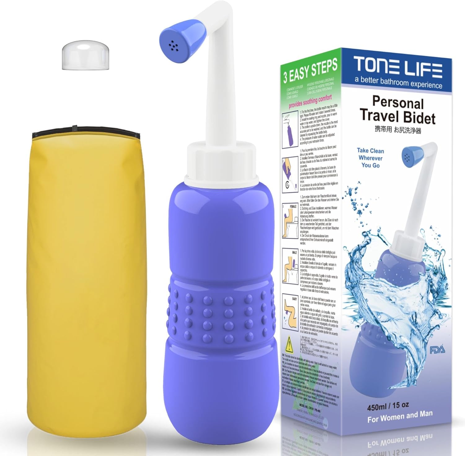 TONELIFE Travel Bidet-450 ml 15oz Portable Bidets Sprayer-Upside Down Squeeze Flusher Bottle-Momwasher Postpartum Clean-Personal Hygiene Care Portable Bidet for Travling,Kids,Puerpera,Eldery,Outdoor