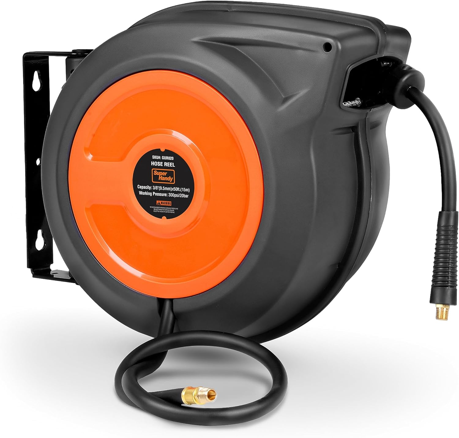 SuperHandy Air Hose Reel Retractable Spring Driven 3/8" x15m (50' ft) Long 300PSI 20BAR Max Polypropylene Premium Flex Hybrid Polymer Hose for Indoor Outdoor Use w/Lead in Hose & PVC Handle