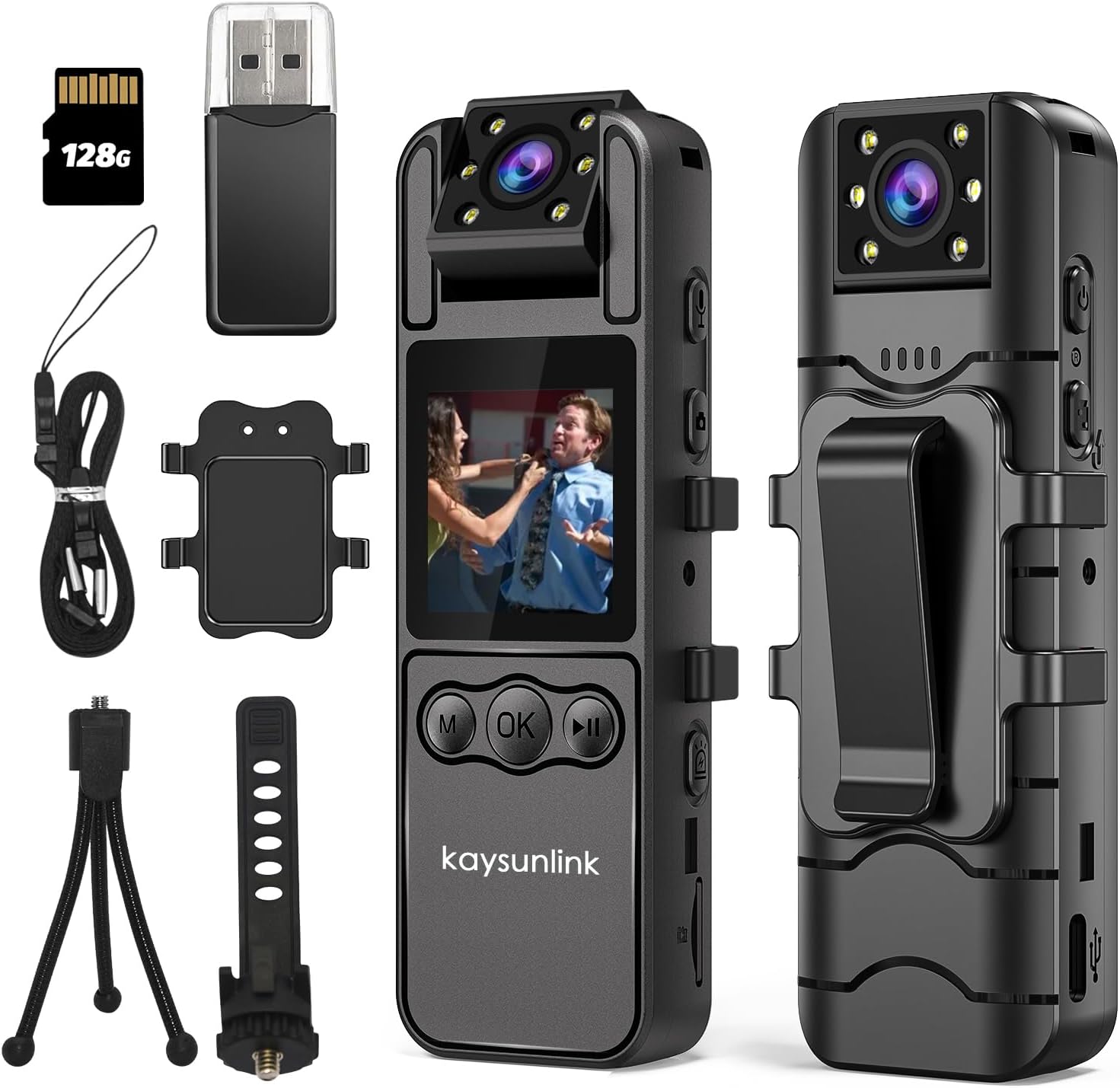 【Upgraded】1.4” Screen Body Camera Pro with Audio and Auto Video Night Vision 1080P FHD Mini Police Wearable Body Worn Cam Portable Small Personal Camcorder Sport Action Outdoor Video Recorder (128GB)