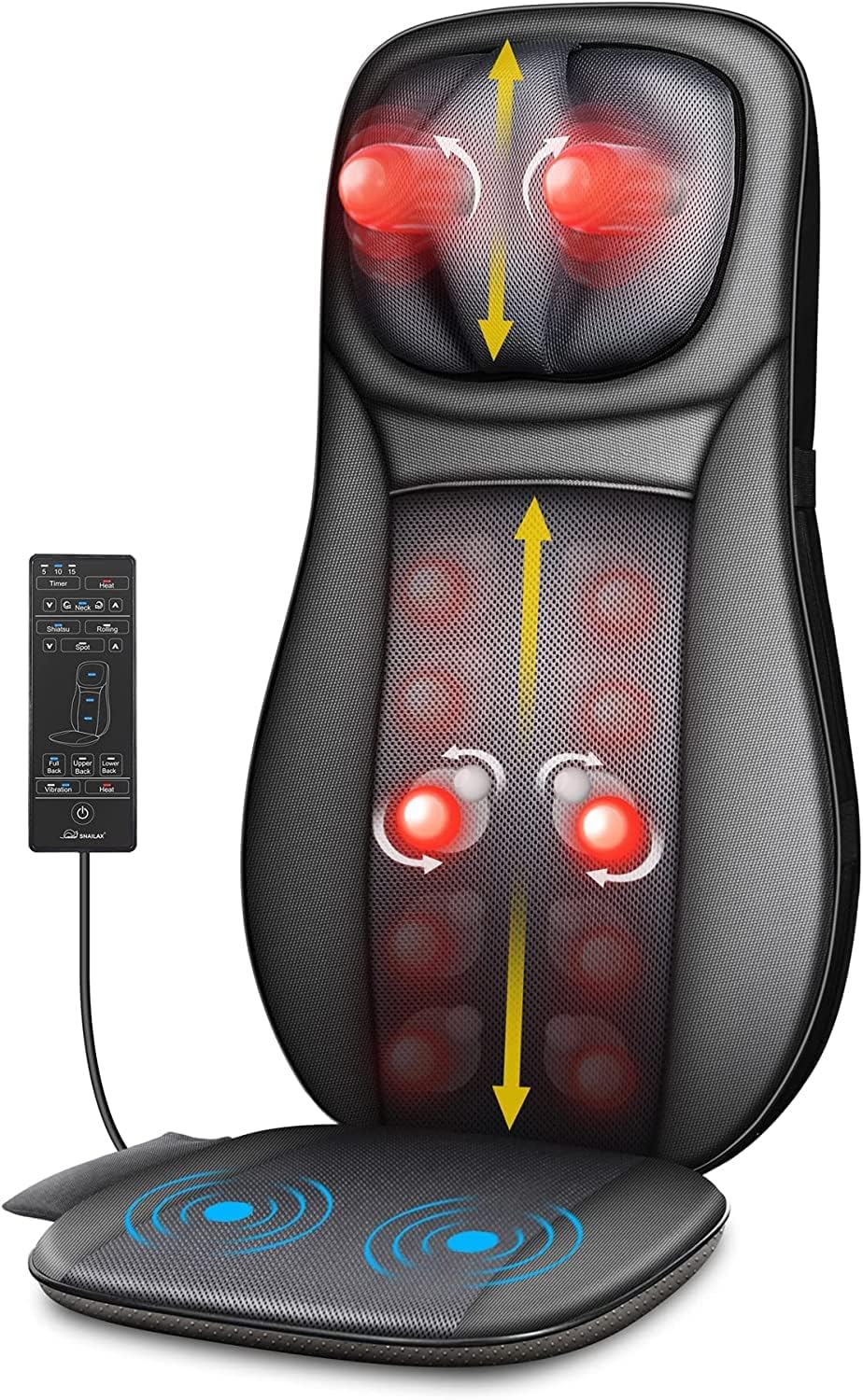 Snailax Back Massager with Heat, Shiatsu Massager Chair Full Body, Deep Kneading Rolling Massage Chair Pad, Neck Back Massage Seat with Height Adjustment, Gifts for Men Women