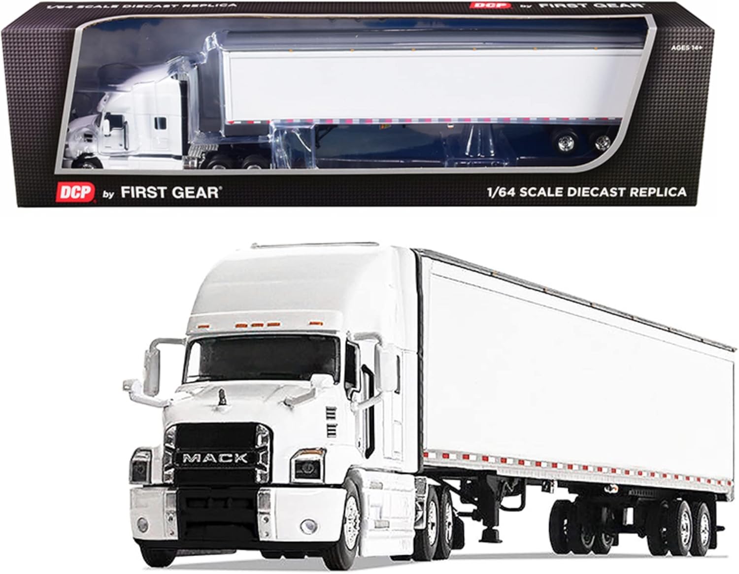 First Gear 1/64 Scale Diecast Collectible White/White Mack Anthem Sleeper Cab Tractor with 53' Trailer (#60-0367)