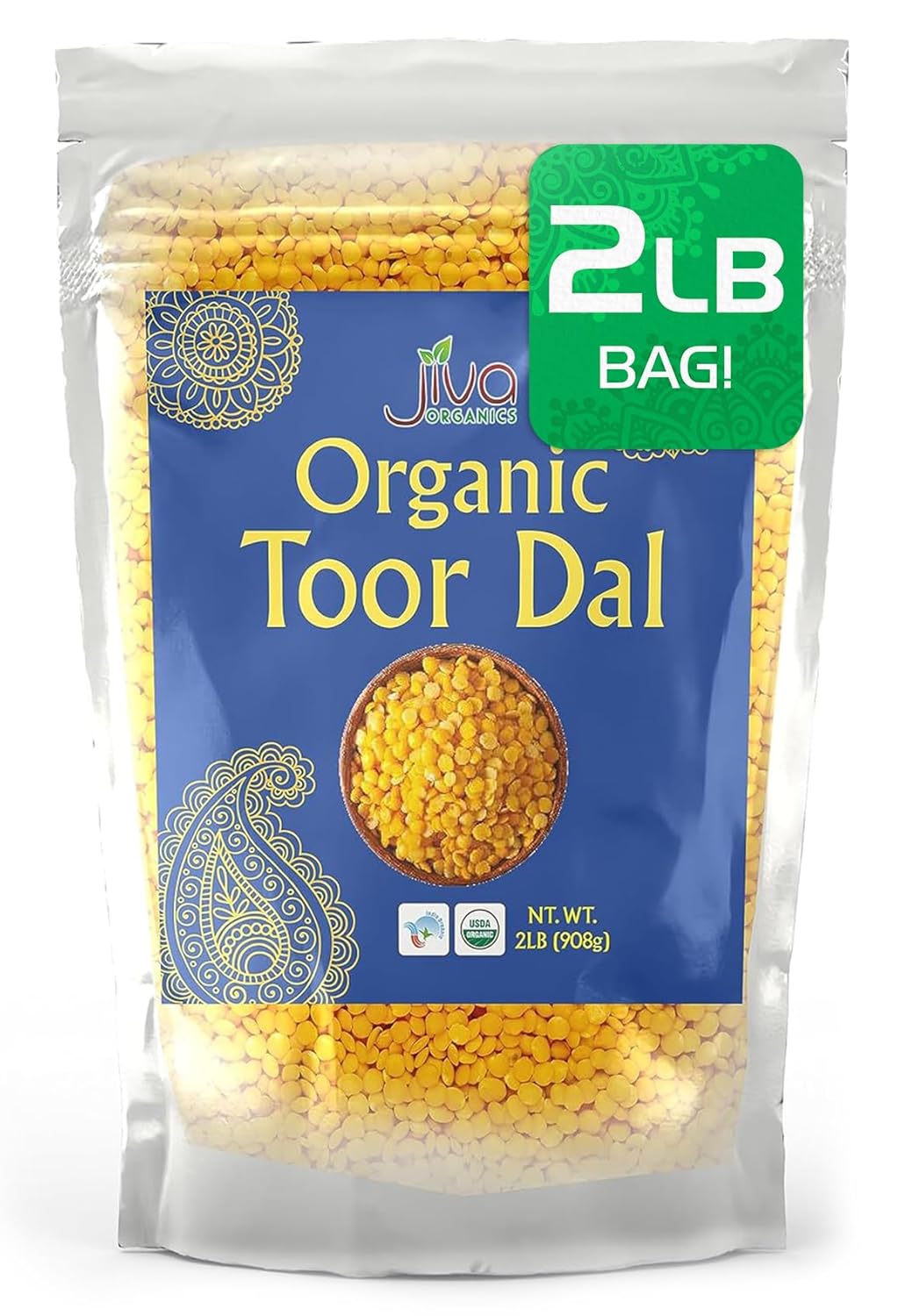 Jiva Organic Toor Dal Kori, Unoily, Madhi 2 Pound Bag - Indian Split Pigeon Peas - Non-GMO, Vegan