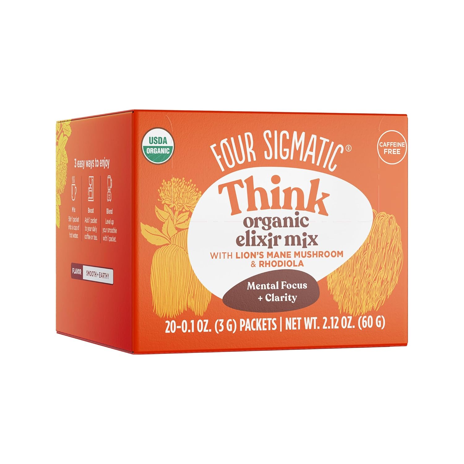Four Sigmatic Lion's Mane Elixir Mushroom Coffee Alternative | Organic Lion's Mane Mushroom Powder, Rhodiola & Rose Hips | Immune & Memory Support | Paleo | Pack of 20