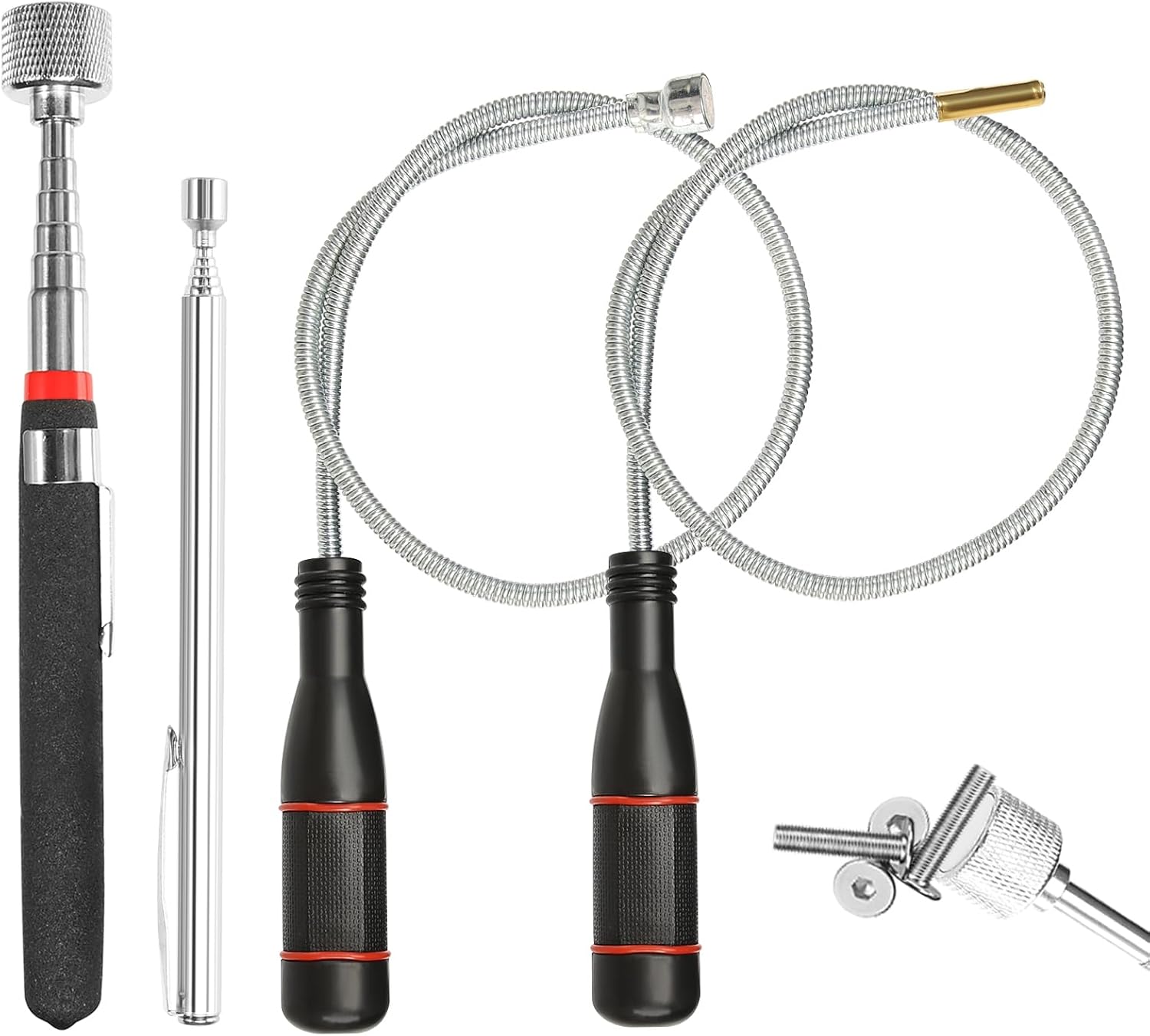Magnetic Pickup Tool, 4 Pcs Portable Extendable Magnetic Handheld Stick with Non-Slip Handle, Flexible Bendable Spring Magnet Stick for Picking Up Small Parts Metal Objects