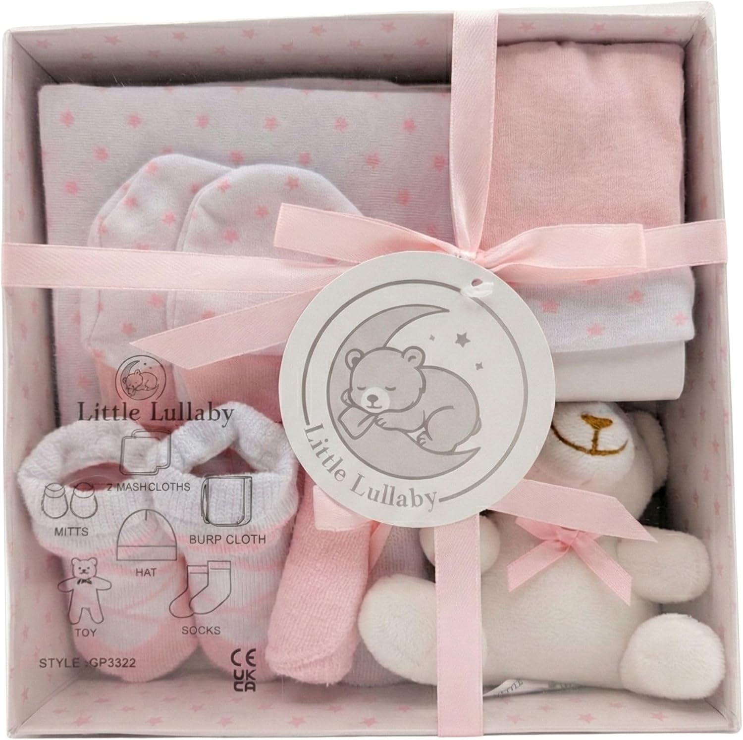 Little Lullaby Newborn 7 Piece Luxury Boxed New Born Baby Gift Set (0-3 Months), Newborn Baby Essentials & New Baby Girl Gift, Available in Blue & Pink (Pink)