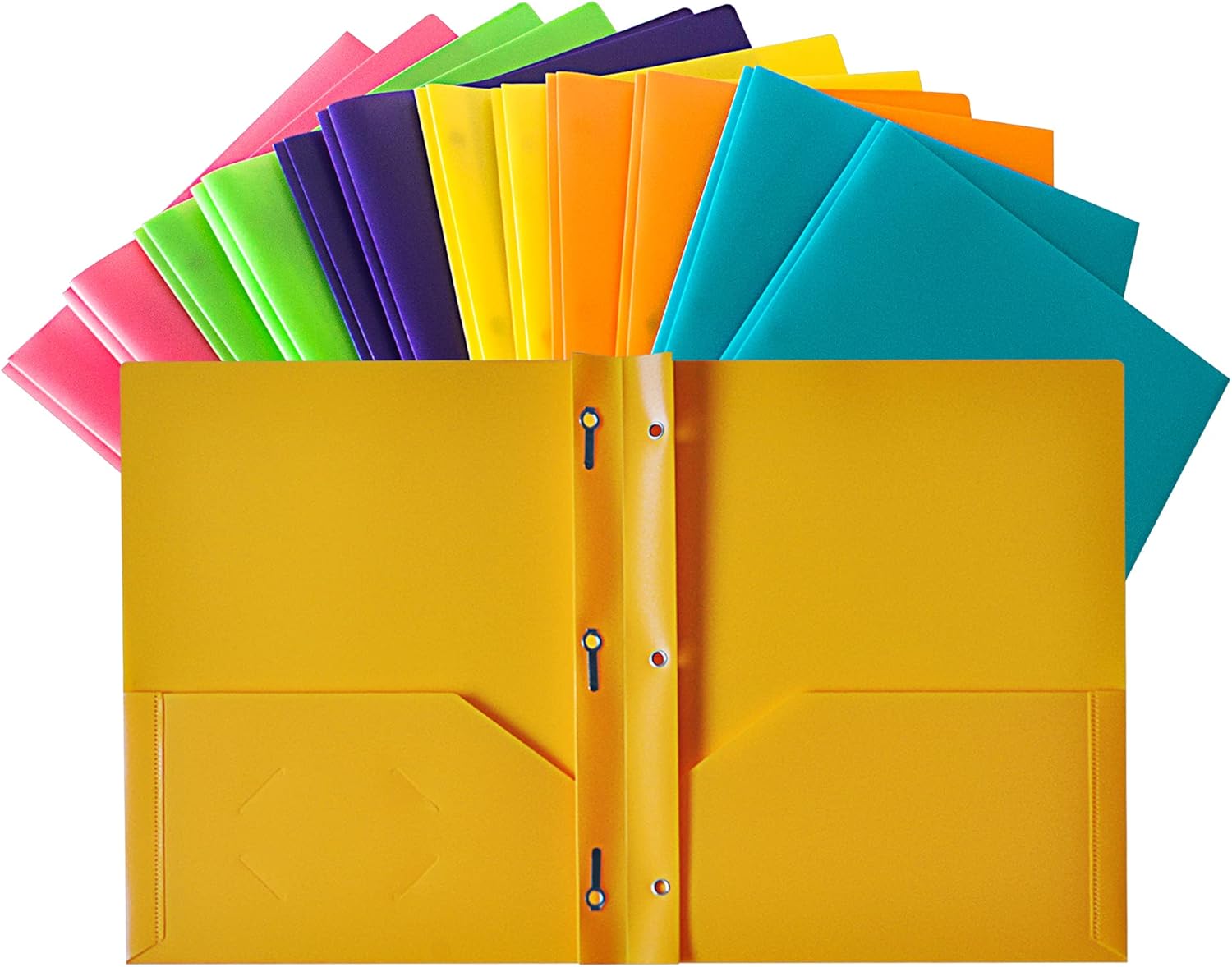 Seashell 12 Pack 2 Pocket Folders with Prongs, Plastic 3 Hole Punched Folder with Two Pockets, Letter Size, Heavy Duty, Assorted Colors, for Office and Classroom Use